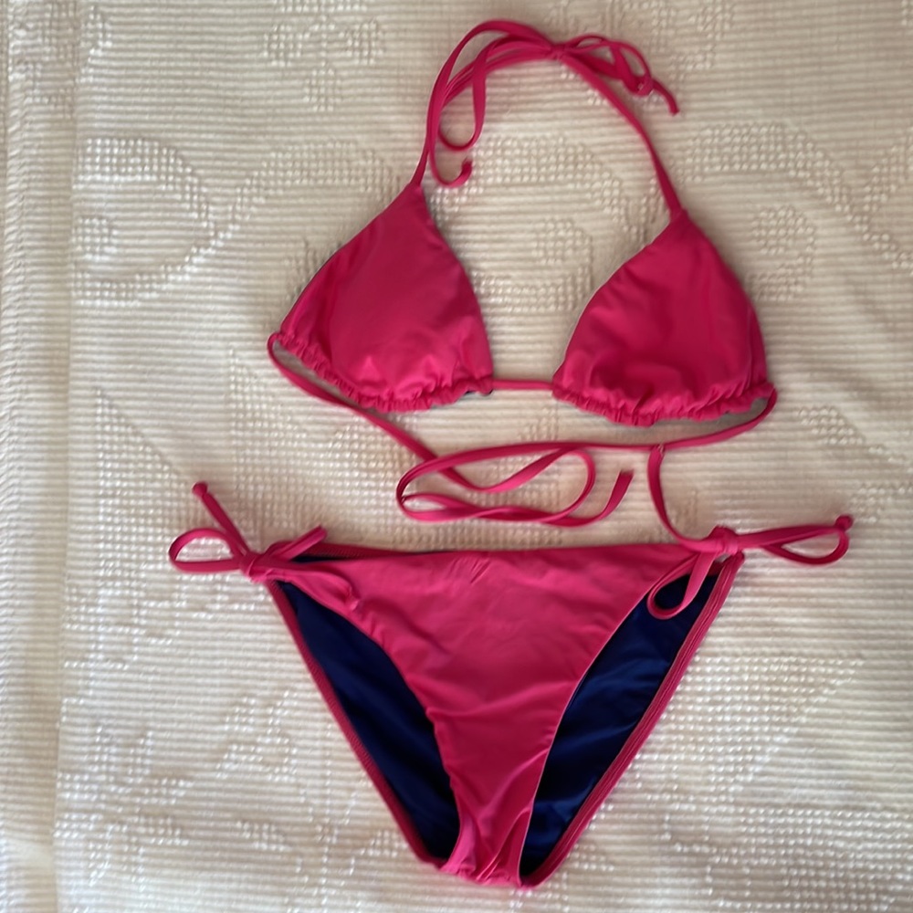 Bright pink string bikini